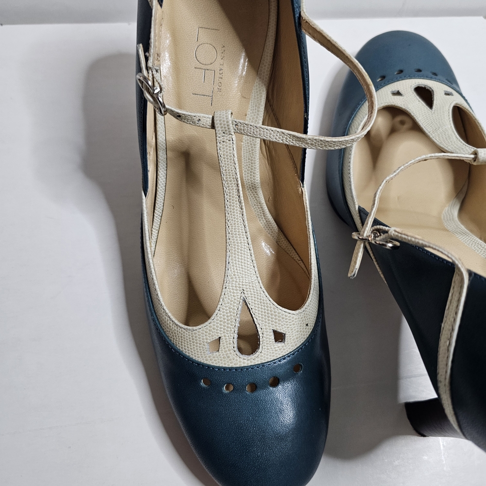 LOFT Women's Teal and Beige T-Strap Flats - Picture 6 of 15